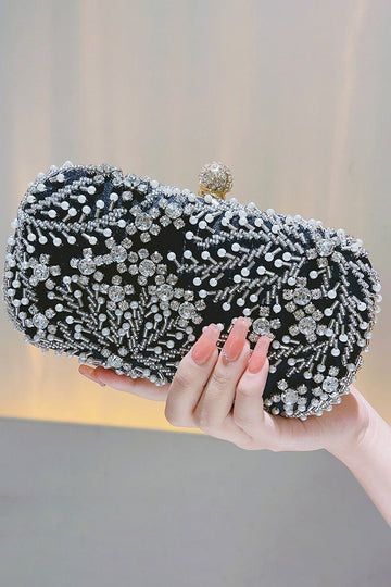 Glitrende svart Rhinestone Beaded Party Clutch